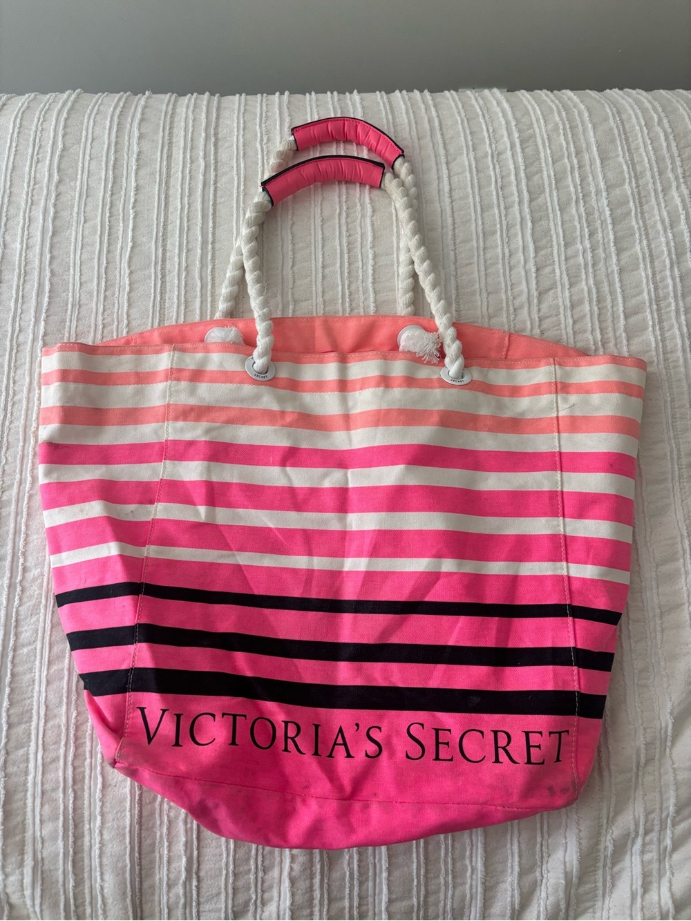 Victoria's Secret Pink Ombre Stripe Canvas Tote with Rope Handles